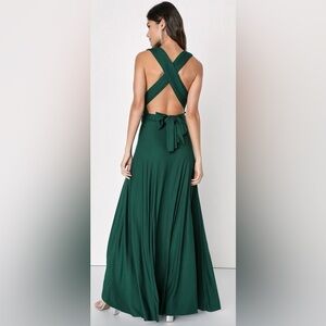 Lulu’s Tricks of the Trade Forest Green Convertible Maxi Bridesmaid Dress